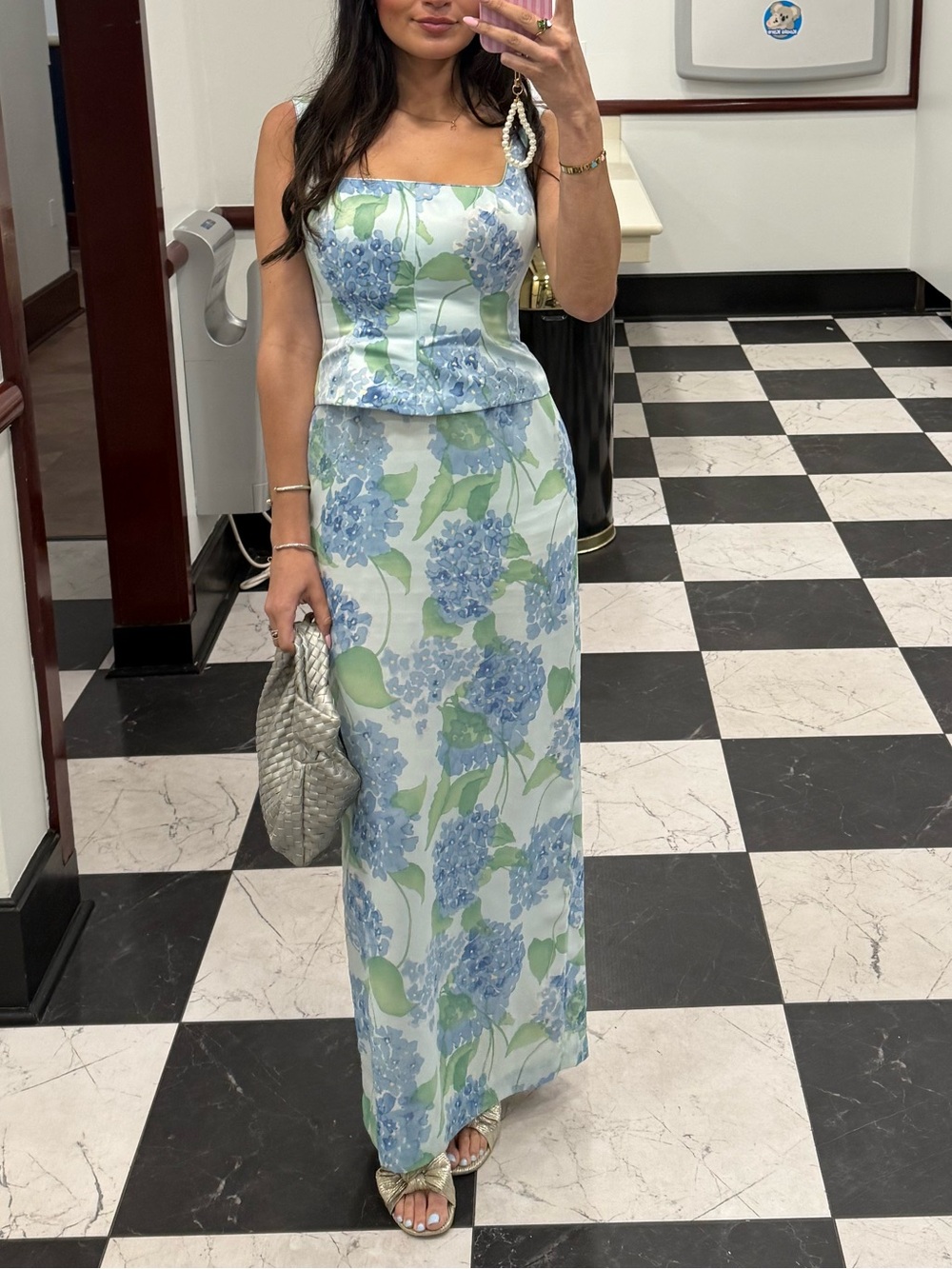 Adrianna Papell Occasions VTG Blue and Green Pastel Floral Fairycore Formal Gown